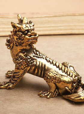 实心黄铜天铁谛听神兽小摆件地藏王坐骑瑞兽铜雕茶桌工艺品手把件