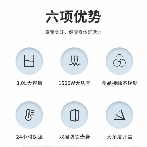 万利达热水壶不锈钢双层防烫智能保温电水壶家用烧水全自动水壶3L