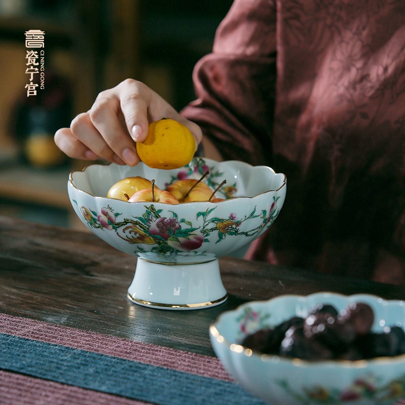 景德镇影青陶瓷水果盘中国风点心盘供盘茶桌盘子干果盘中式糕点盘