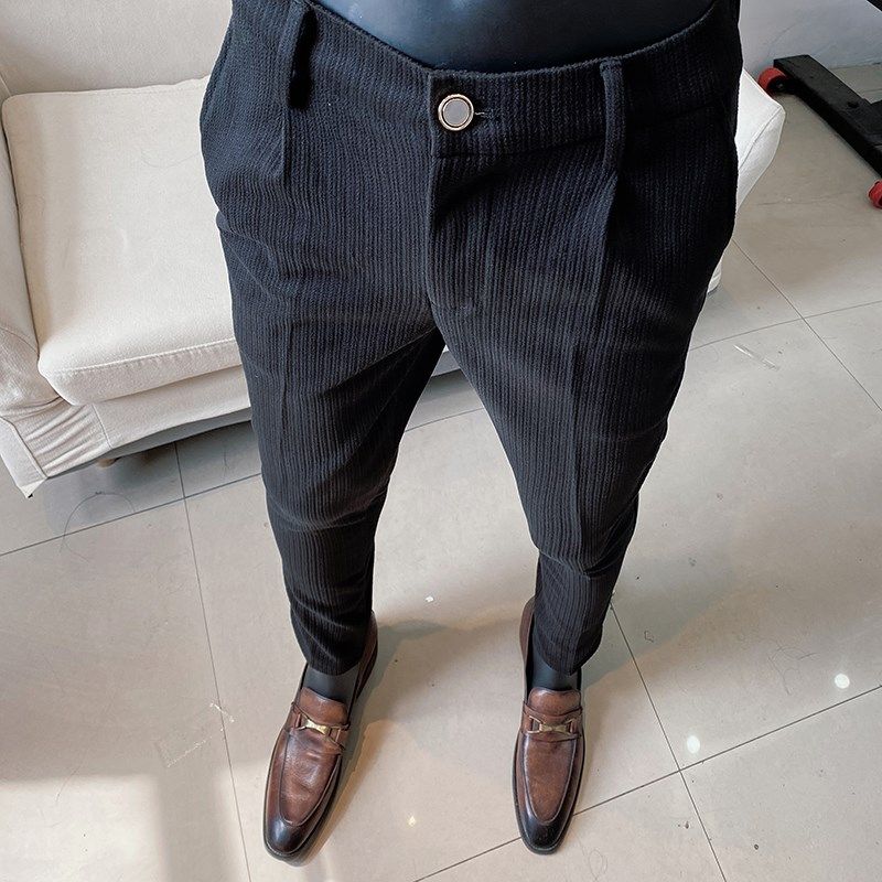 秋冬款加厚毛呢修身小脚西裤男士2024新款男款高级感西装休闲裤子