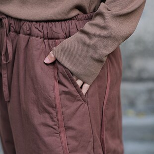 保暖休闲不臃肿纯棉直筒束口裤复古做旧松紧腰哈伦保暖棉裤秋冬