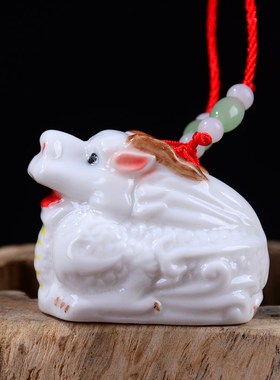 车内创意工艺品狗陶瓷器白色鼠羊猪装饰品挂件儿童羊十二生肖摆件