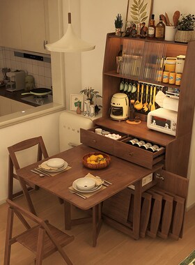 形影家具餐边柜一体折叠伸缩餐桌餐柜靠墙收纳柜小户型中古风柜子