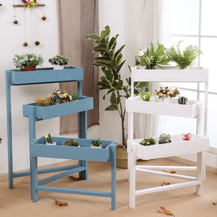 室内阳台花架子多层木头落地室外防腐实木三层梯形花店木质置物架