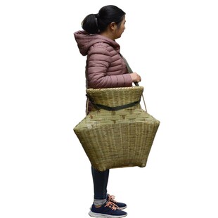 采茶篓鱼篓纯手工竹编带盖采摘篓特大号泥鳅黄鳝篓带背带虾蟹竹篮