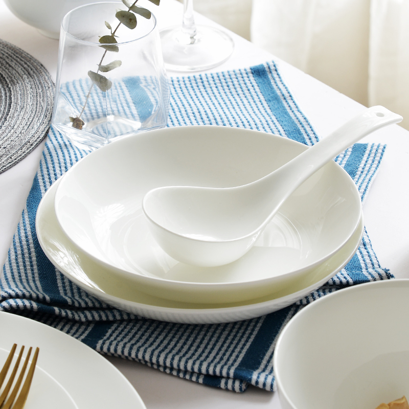 唐山纯白28头碗碟套装家用2/4/6/8/10人白色56头骨瓷碗盘餐具套餐