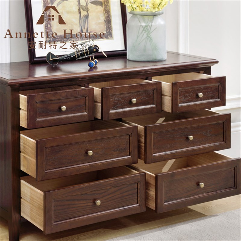 美式乡村实木白蜡木七斗柜玄关柜储物柜 边柜 安耐特之家美式家具