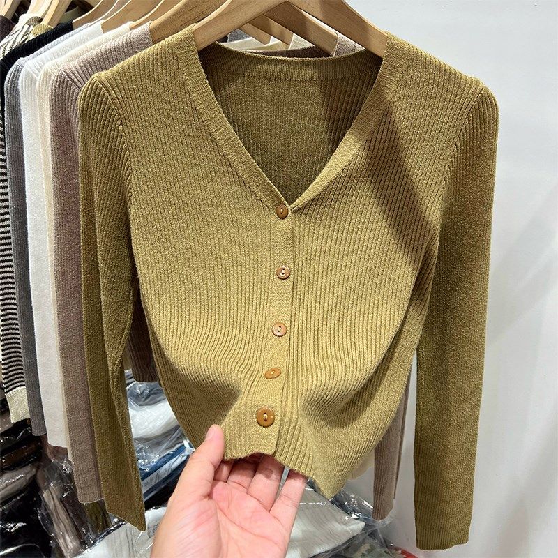针织开衫女春秋打底衫秋装2024年新款v领毛衣春季短款外套上衣女,女装/女士精品,毛针织衫,淘宝优惠券,粉丝福利购,淘宝优惠卷