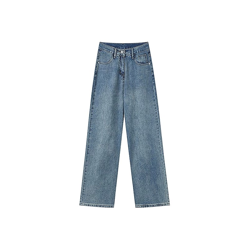 复古蓝直筒牛仔裤女夏季新款胖妹妹mm高腰宽松显瘦梨形身材阔腿裤