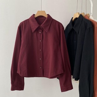 纯棉加厚磨毛简约衬衫女春秋季新款洋气小个子高级感休闲外套上衣
