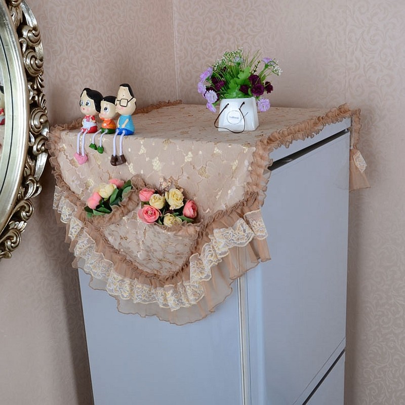 包邮博文布艺新款冰箱盖布家用防尘罩滚筒洗衣机盖巾帘 咖啡百合