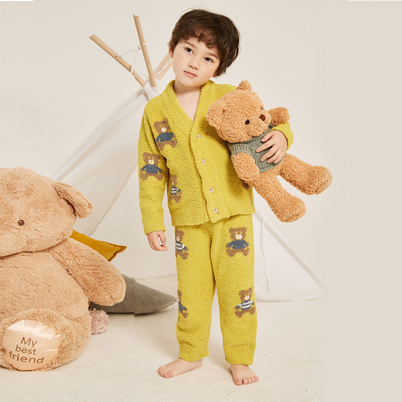 亲子装儿童开衫睡衣软绵绵秋冬2021新款男童小男孩套头家居服保暖