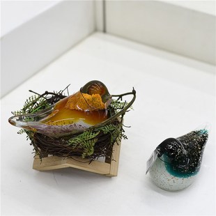 出口欧美彩色玻璃琉璃小鸟摆件家居台面壁柜电视柜装饰品拍摄道具