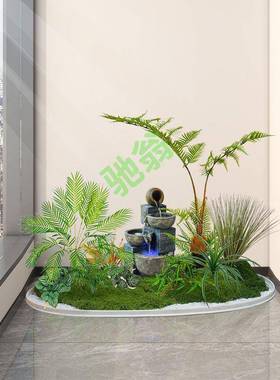 yut室内阳台楼梯下仿真植物造景家庭玄关流水景观摆件懒人假绿植