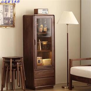 北美黑胡桃木全实木边柜电视旁边立柜现代简约高低柜餐边柜子