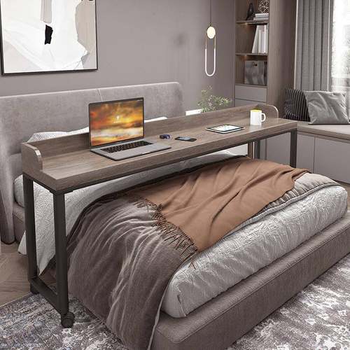 床上书桌实木学习电脑桌床边悬空跨床小桌子懒人家用可移动带轮子