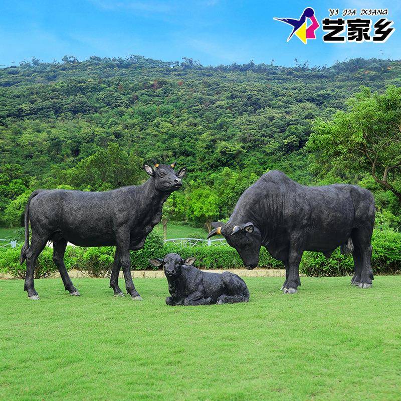 安格斯牛模型户外农场动物养殖基地草坪装饰造景雕塑仿真黄牛摆件