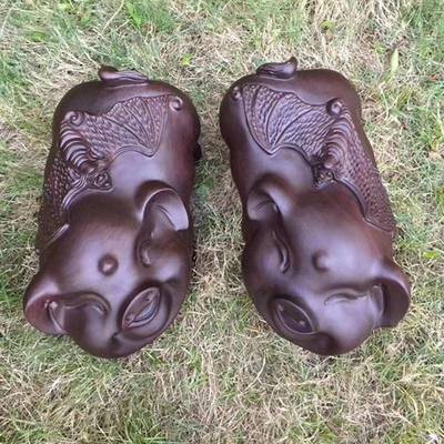 木雕招财福猪摆件风水木质工艺品笑脸猪和气生财猪花梨对猪