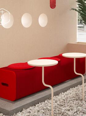 十八纸风琴凳高42cm客厅家用餐凳简约现代时尚红色折叠长条凳家具