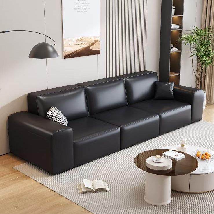 大黑牛真皮沙发极简轻奢客厅多人位沙发黑色直排现代简约皮艺沙发