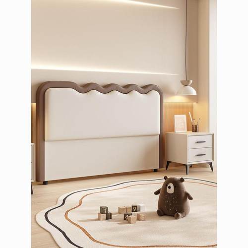 2024床头软包靠背简约现代落地超薄背板单独单买床头板波浪全实木