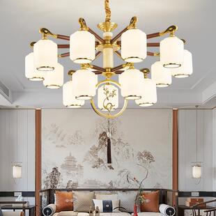 2024新款吊灯新中式客厅灯高端别墅复式楼餐厅卧室茶室灯罩朝下灯