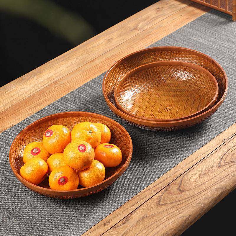 手工竹编大漆水果篮家用圆形桌面收纳筐复古中式编织竹篮子茶点盘,机械设备,其他机械设备,淘宝优惠券,粉丝福利购,淘宝优惠卷