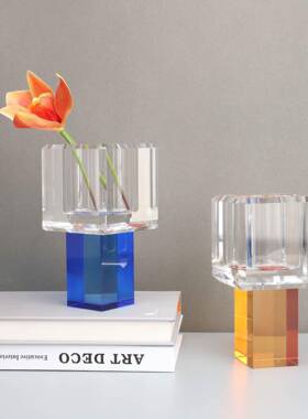 现代轻奢水晶蓝色小花瓶花器摆件电视柜样板间客厅茶几家居装饰品