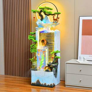 流水柜摆件循环水现代轻奢家居厅招客财鱼缸电视旁落装地DZJ景观