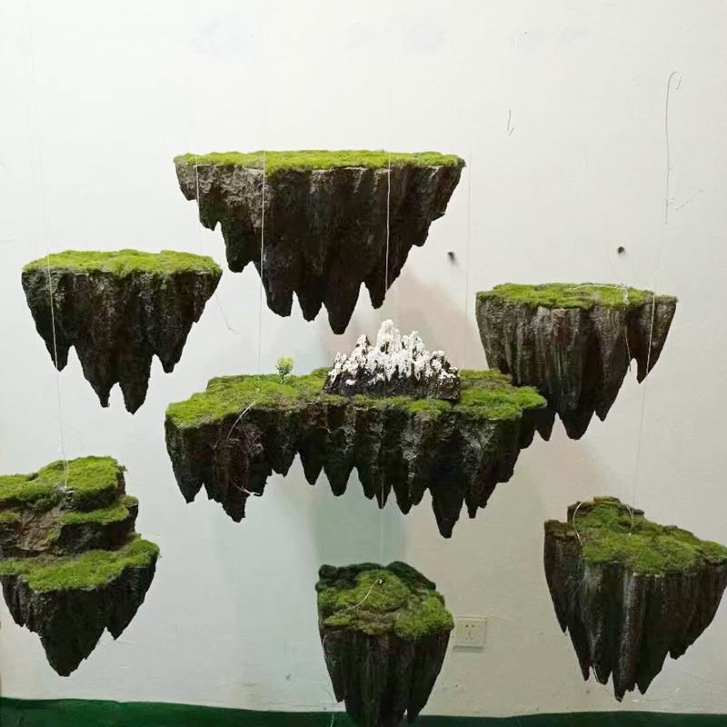 商场空假石头仿2625真迎客松假山悬头悬树浮室内造石景悬挂装饰吊