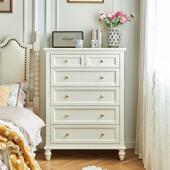 帝罗堡白色奶油纳风全实木六斗柜室XCH美式 桃樱木客厅卧收储物立