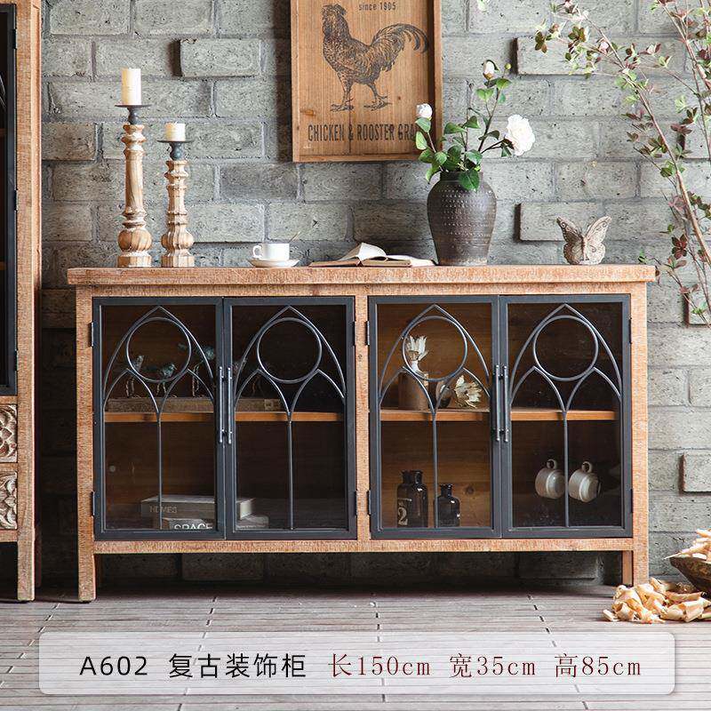 美乡村复古式A150雕花餐柜民宿橱家具客厅酒柜柜边卧室做旧收纳柜