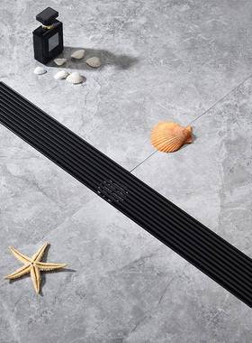 卫黑色条形22387地漏大排304量不锈钢防臭生间淋浴房阳台防堵长侧