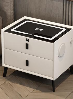 能实木床头柜现代简约轻奢无线充电带音智响纹锁76463床岩多指功