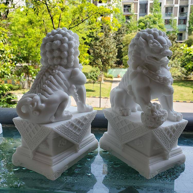 精雕石狮子一对家用院QOT庭摆件家桌装居办公饰摆件小号石雕工艺