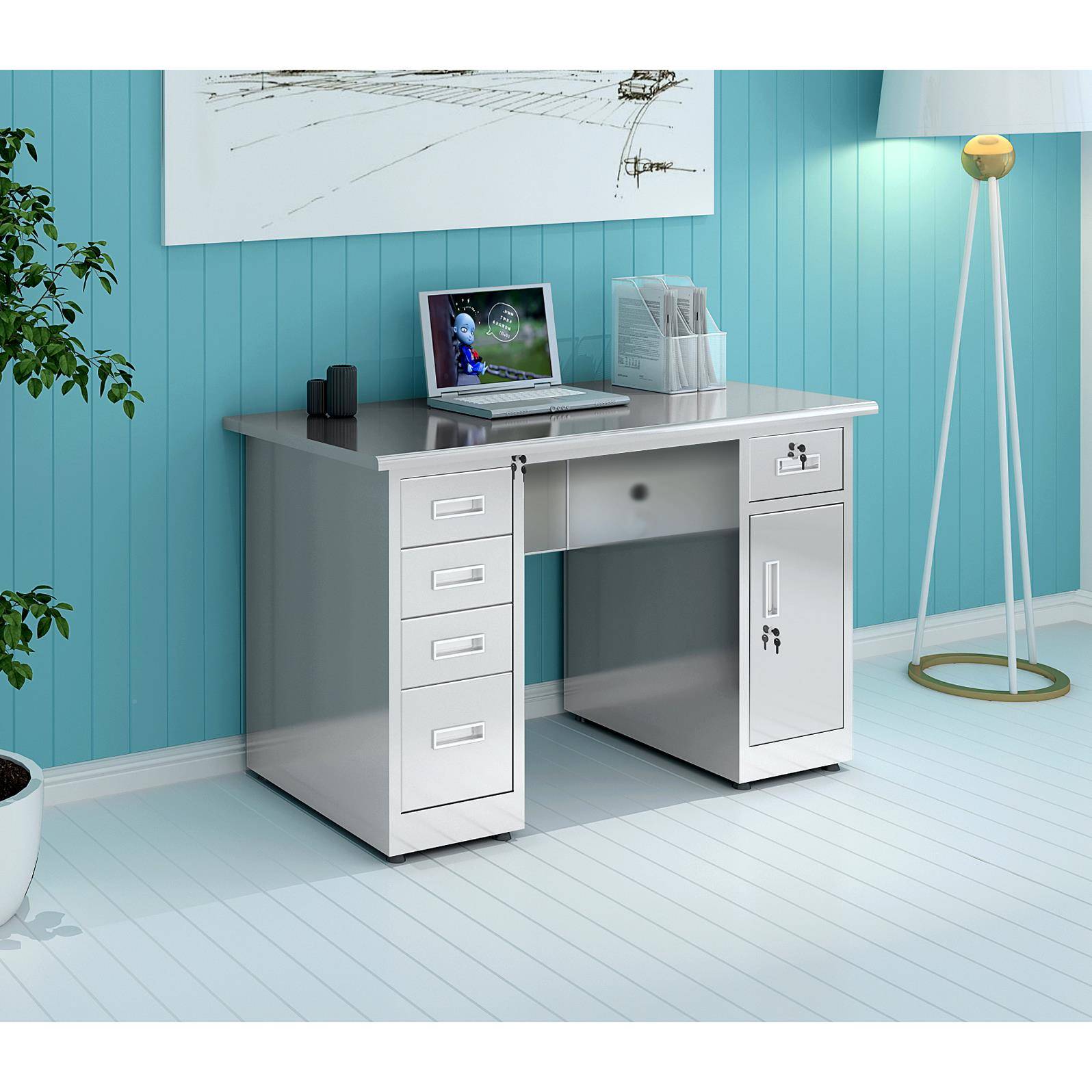 锈钢办试公桌台不式加厚电WD-1160桌诊室长方形抽屉带锁脑验室车