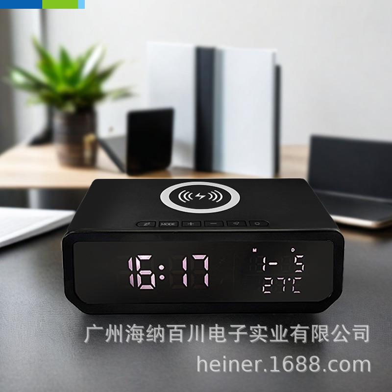 无线充台钟卧室闹钟头子钟带床温度日钟期显0N98示数字钟厂电家直