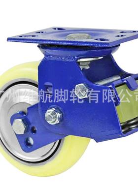蓝色双弹簧脚减震轮寸万向轮带弹4寸定向簧轮大万门减震6避震轮重