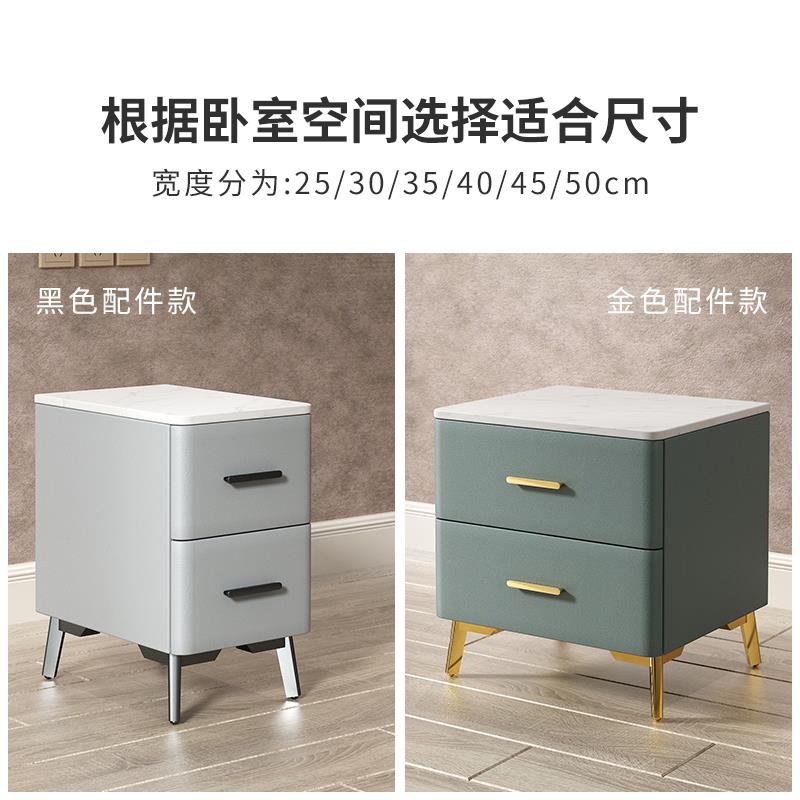 3Y轻奢头岩板奶油风床柜白色现皮户D102B质全实木小型简约代整装