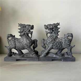 石雕麒麟一对青石麒麟摆件天然石材雕刻工艺品精雕原石石头麒麟
