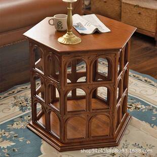 弗拉维边几中古实木八边形圆拱门客厅茶几复古木质