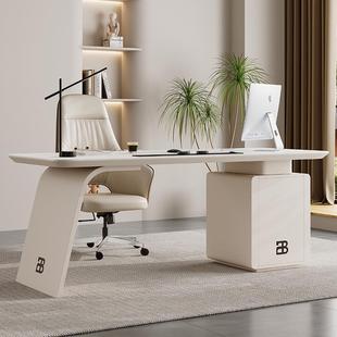 奶油风岩板书桌轻奢家用高档电脑桌现代简约书房办公桌医美咨询台