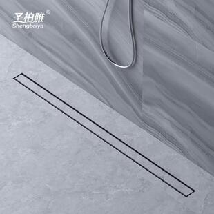 卫生间黑色隐藏式304不锈钢隐形地漏长条干区下水道铜防臭芯排水