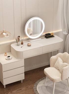 奶油风梳妆台卧室现代简约小户型出租房化妆桌收纳斗柜一体轻奢z&