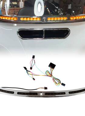 适用哈雷滑翔改装LED金属挡风压条电镀银色黑色单黄光双白黄