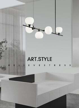 魔豆岛台设计师一字黑色纯铜吊灯现代极简餐厅吧台长条玻璃吊线灯