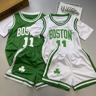 塞尔蒂克11号速干 干短袖篮球服女童男童假两件运动套装