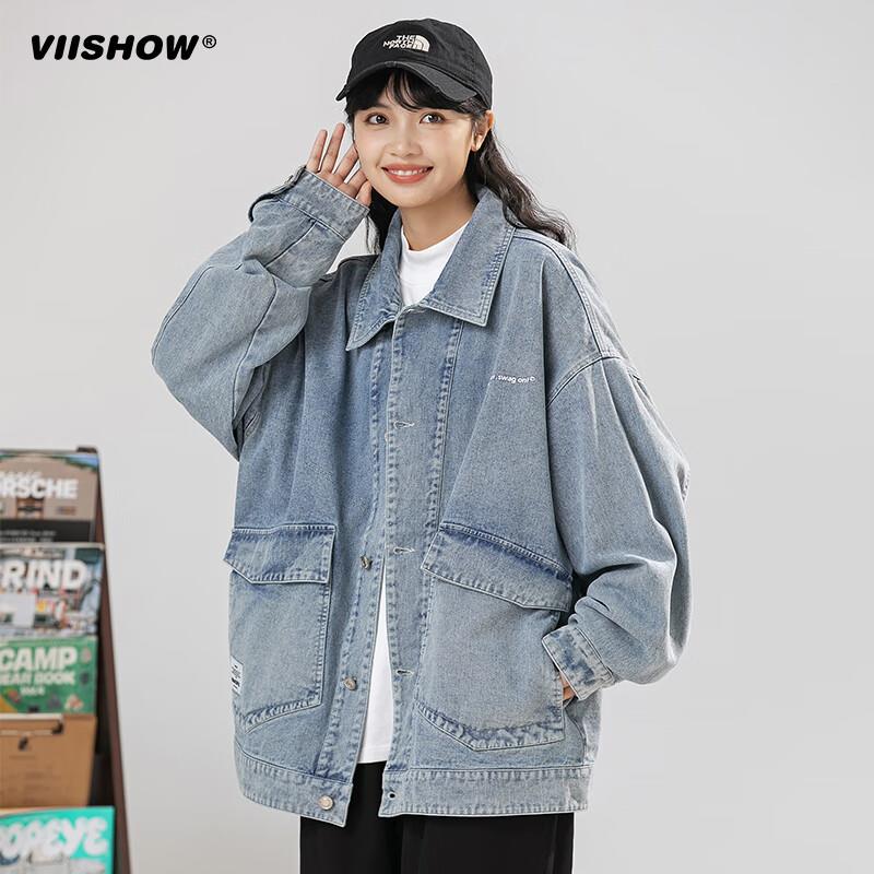 VISHOW男装潮牌2024秋季新款复古高街潮牌宽松情侣牛仔夹克外套