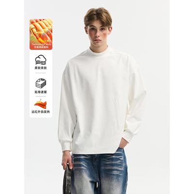 NEVERNEED双面绒半高领德绒长袖T恤男秋季美式纯色保暖内搭打底衫