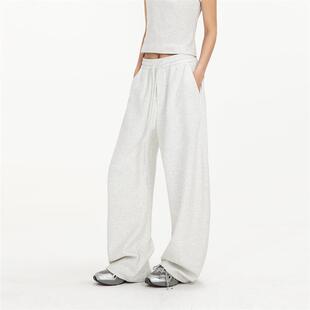 OWOX 基础纯色垂感直筒运动休闲卫裤女2025新款情侣阔腿弯刀裤子